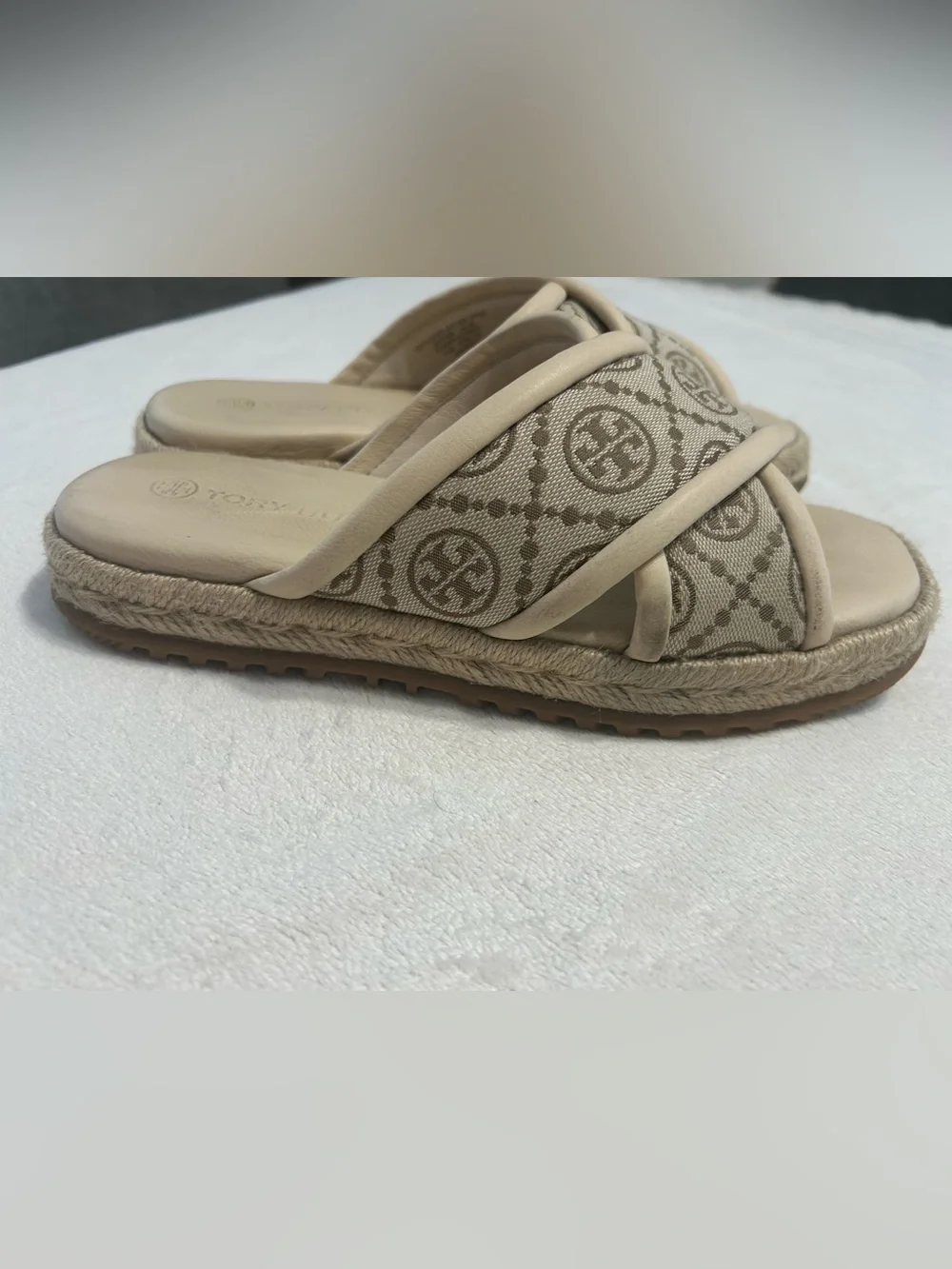 Tory Burch T Monogram Crisscross Espadrille Slides